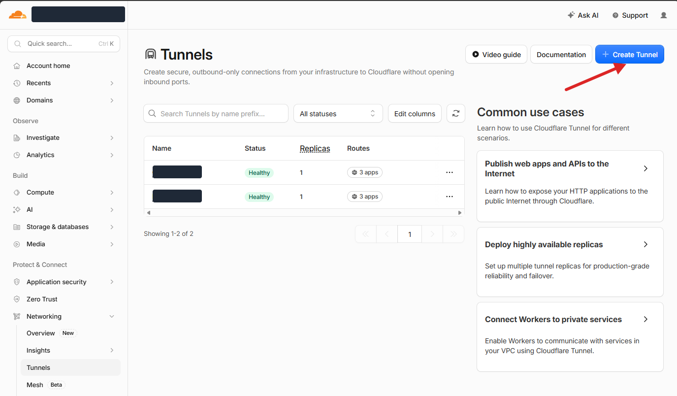 Tombol Create Tunnel