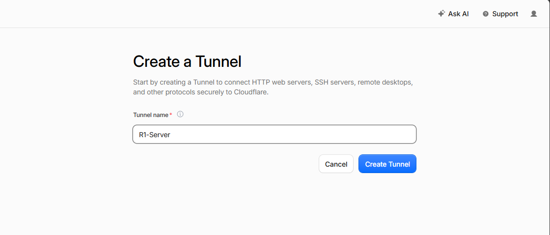 Memberi nama tunnel R1-Server