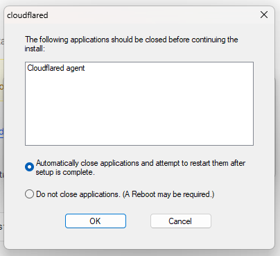 Installer cloudflared meminta menutup aplikasi