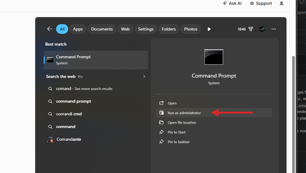 Menjalankan Command Prompt sebagai Administrator