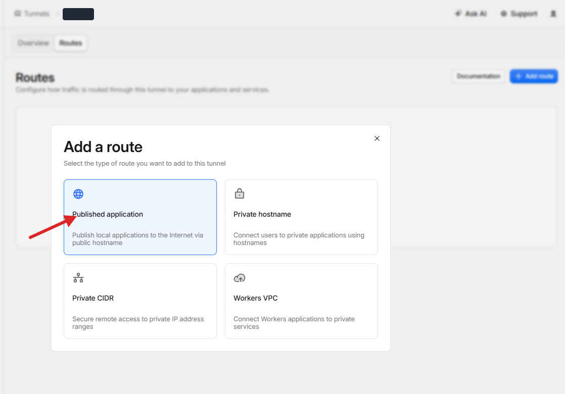 Memilih tipe route Published application
