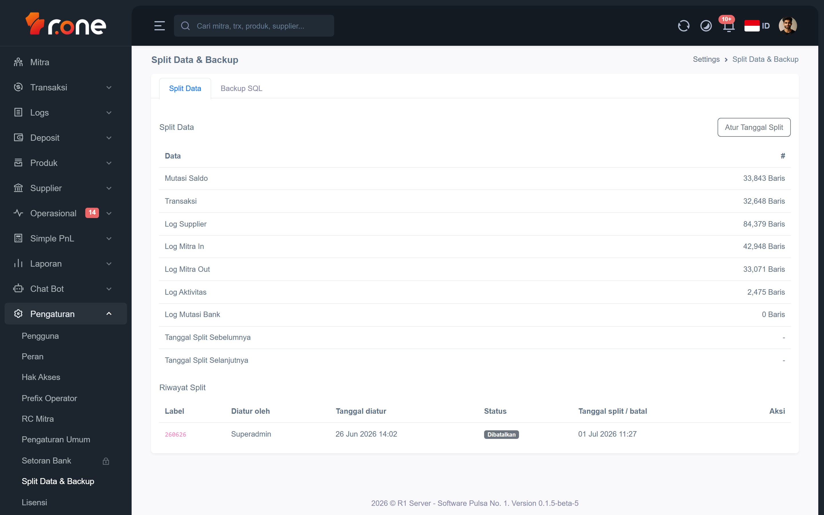 Split Data &amp; Backup