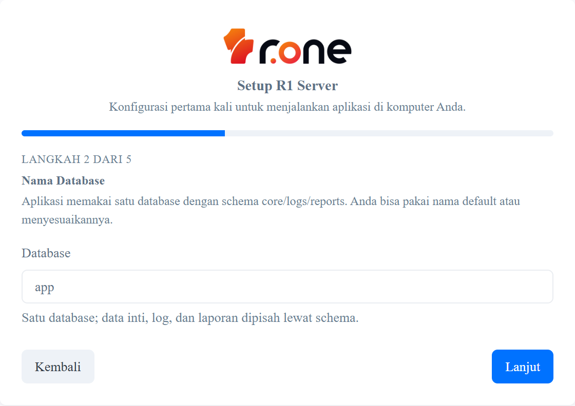 Wizard langkah 2 — nama database